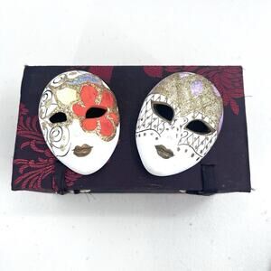 Set of 2 Ceramic Mardi Gras Miniature Masks Wall or Table Top Decor New Orleans